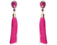 A Jewellery Box Faceted Hot Pink Crystal Stud Drop Earrings with Tassles Photo