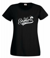 Thinking out Loud Ladies "Real Gamers SKIP TUTORIALS" Short Sleeve T-Shirt - Black Photo