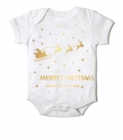 Just Kidding Junior "MERRY CHRISTMAS" Short Sleeve Onesie - White & Gold Photo