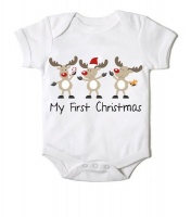 Just Kidding Junior "My First Christmas" Short Sleeve Onesie - White Photo