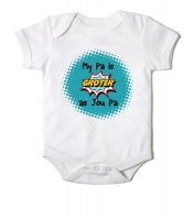 Just Kidding Junior "My Pa is GROTER as Jou Pa" Short Sleeve Onesie - White Photo