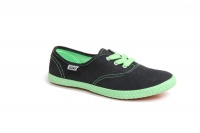 Tomy Ladies Neon Canvas Sneaker - Black & Green Photo