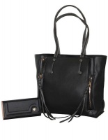 Fino Ladies PU Leather Maxi Fashion Bag & Purse Set - Black & Grey Photo
