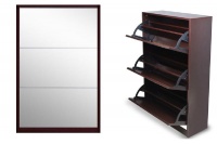 Softy Home Mirror Shoe Cabinet with 3 Doors - Mahogany Photo