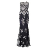 Quiz Embellished Strapless Fishtail Maxi Dress - Black & Silver Photo