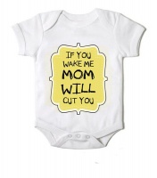 Just Kidding Unisex If You Wake Me Mom Will Cut You Short Sleeve Onesie - White Photo