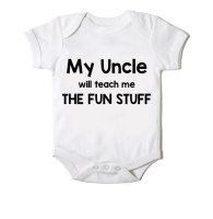 Just Kidding Unisex My Uncle Will Teach Me The Fun Stuff Short Sleeve Onesie - White Photo