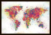 Colour Splash World Map Poster with Black Frame Photo