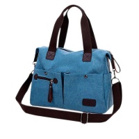 Women's Multi Pocket Canvas Shoulder Bag - Blue Photo