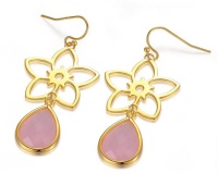 Frangipani Yellow Gold Earrings - Rose Quartz Photo