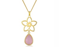 Frangipani Yellow Gold Necklace - Rose Quartz Photo