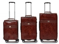 Hazlo 3 Piece PU Leather Vintage Trolley Luggage Bag Set - Brown Photo