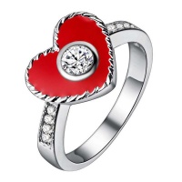 Silver Designer Enamel Heart Ring - Red Photo
