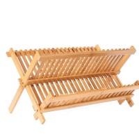 2 Tier Foldable Dish Drying Rack - Natural Bamboo Photo