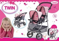 Bayer Twin Tandem Doll's Pram - Pink/Grey Photo