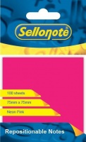 Sellonote Repositionable Notes - 75 x 75mm - 100 Sheets - Neon Pink Photo