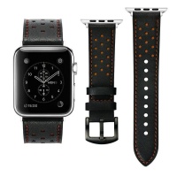 Apple 38mm Leather Band with Holes for Watch - Black & Orange Photo