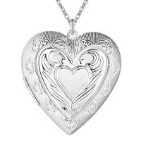 Silver Designer Heart Locket Engraved Photo