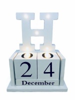 Wooden Block Home Office Desk Calendar with LED Lights - H Letter Photo