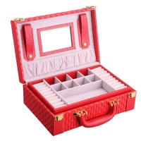 Two-Layer Woven PU Leather Jewelry Box - Red Photo