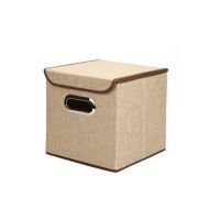 Eyelet Foldable Box Shaped Storage Organizer - Khaki Photo