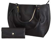 Fino Faux Leather Tote Handbag & Purse Set - Black Photo