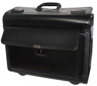 17" Wheeled Genuine Leather Laptop Pilot Case - Black Photo