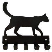 Cat Walking Key Rack & Leash Hanger - 5 Hooks - Black Photo