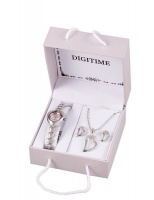 Digitime Women's Bangle Watch & Jewellery Set - Silver With Purple Stones Photo