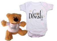 Qtees Africa My First Diwali Baby Grow And Teddy Combo Photo