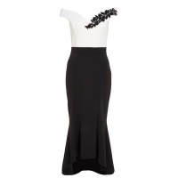 Quiz Black & Cream Bardot Dip Hem Dress - Black Photo