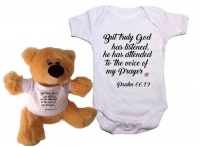 Qtees Africa But Truly God Has Listened Baby Grow & Teddy Combo Photo