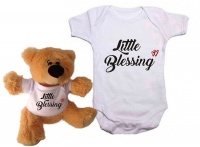 Qtees Africa Little Blessing Baby Grow & Teddy Combo Photo
