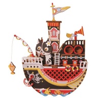 Robotime Fishing Kitty Musical Box - 3D Wooden Puzzle Gift Photo