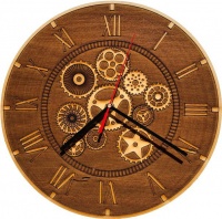 Wall Clock-Engraved Hardwood - All Geared Up Dark Photo