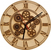 Wall Clock-Engraved Hardwood - All Geared Up Light Photo