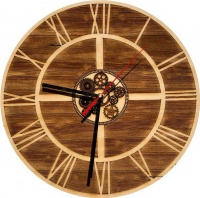 Wall Clock-Engraved Hardwood - Gears on Timber Photo