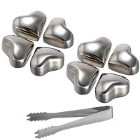 Heart Shape Stainless Steel Ice Cubes with Tongs - Pack of 8 Photo