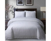 Sleepdown Satin Stripe White Hotel Quality Luxury Duvet Set - Double Photo
