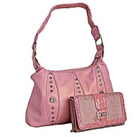 PU Leather Shoulder Bag & Purse Set - Pink Photo