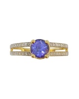 Miss Jewels - 0.98ctw Tanzanite/Diamond Engagement Ring in 14ct Yellow Gold Photo