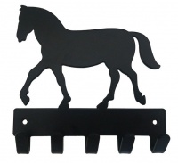 Horse Key Rack & Leash Hanger - 5 Hooks - Black Photo