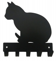 Cat Sitting Key Rack & Leash Hanger - 5 Hooks - Black Photo