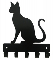 Siamese Cat Key Rack & Leash Hanger - 5 Hooks - Black Photo