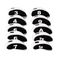 10 Piece Top Window Golf Iron Club Head Covers - White & Black Photo