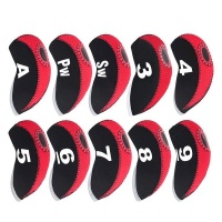 10 Piece Top Window Golf Iron Club Head Covers - Red & Black Photo