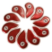 10 Piece Crystal Pu Leather Golf Iron Head Covers Set - Red Photo