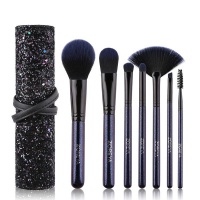 Makeup Brush Set By Zoreya - Black Blue Sparkle - 7 Piece Set With Bag Photo