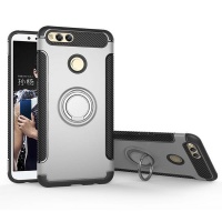 Magnetic Kickstand Ring Stand Armor Case for Huawei Honor 7X Silver Photo