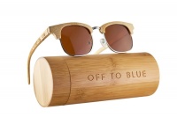 Off to Blue Wooden Polarized Bamboo Half Frame Sunglasses - Tea Photo